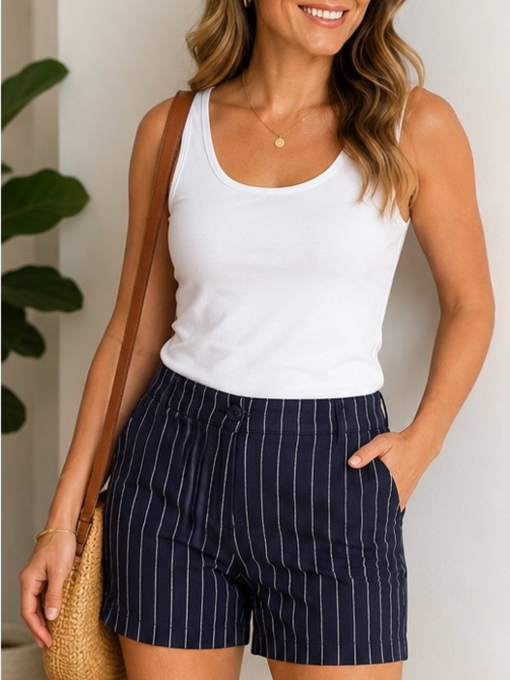 NWT Nautica Navy Stripe Mid Rise Twill Shorts Size 12 5” Inseam